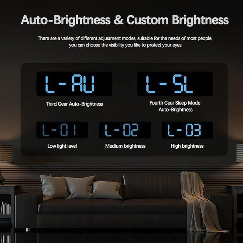 USB & Battery Digital Wall Clock – Large LED Display with Temperature, Date & Week, Multifunctional Alarm for Home