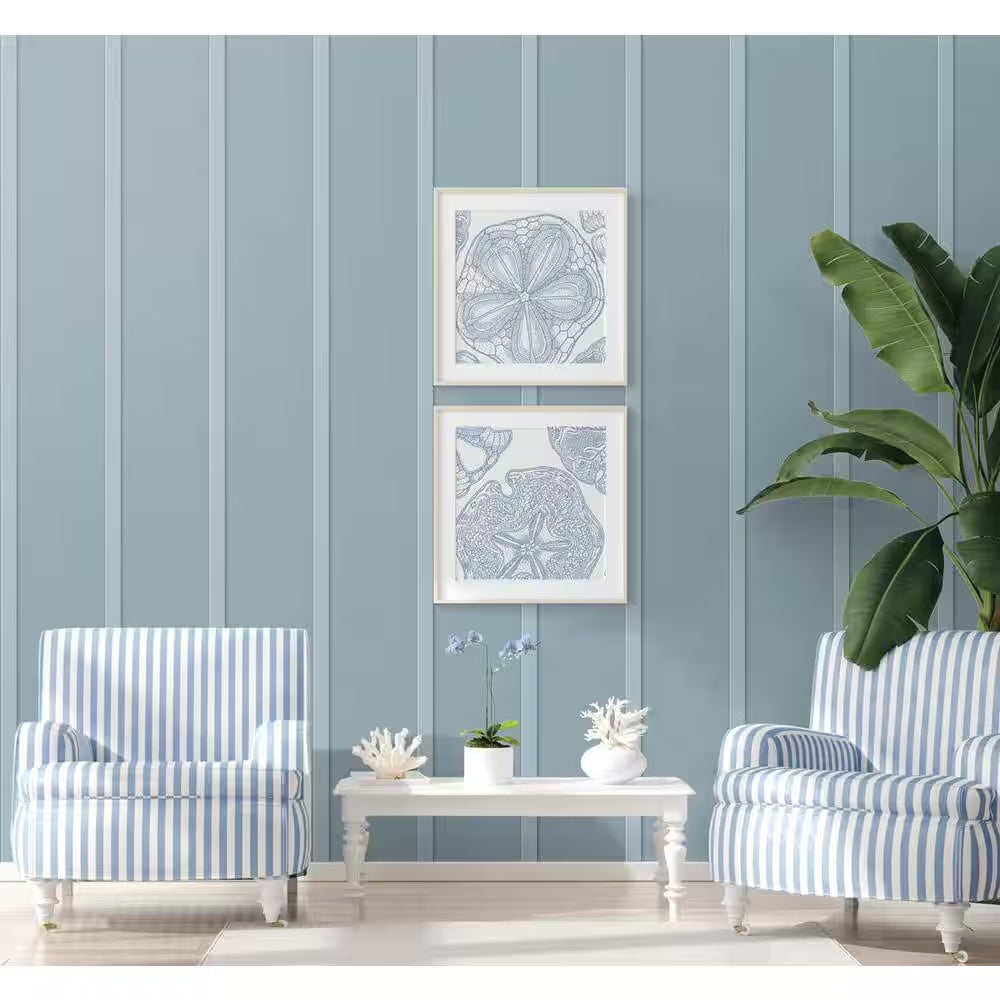 Blue Stream Faux Board and Batten Vinyl Peel and Stick Wallpaper Roll
