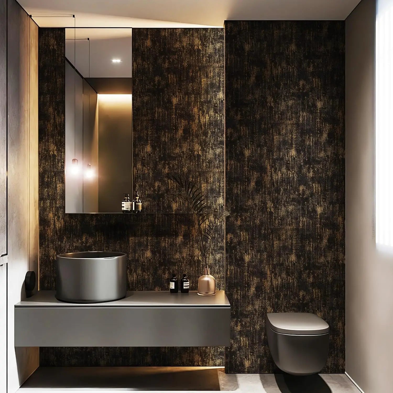 Black Gold Metallic Concrete PVC Peel and Stick Wallpaper