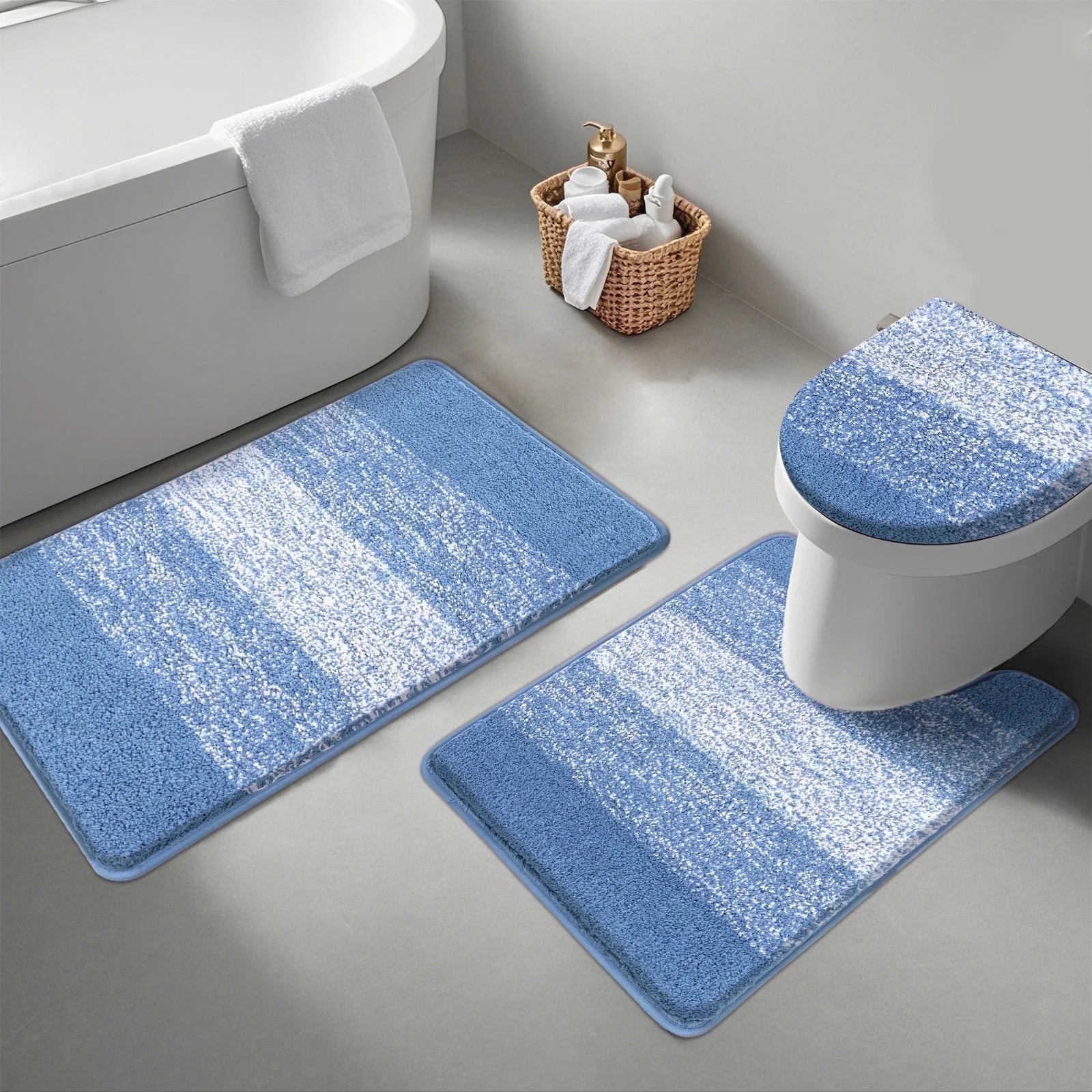 Traditional 4 Piece Microfiber Washable Bathroom Rug Set, Grey