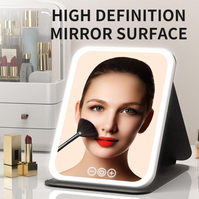 LED Makeup Mirror, Portable Foldable Lighted Mirror for Desk, Dorm, Office, Cosmetic Use