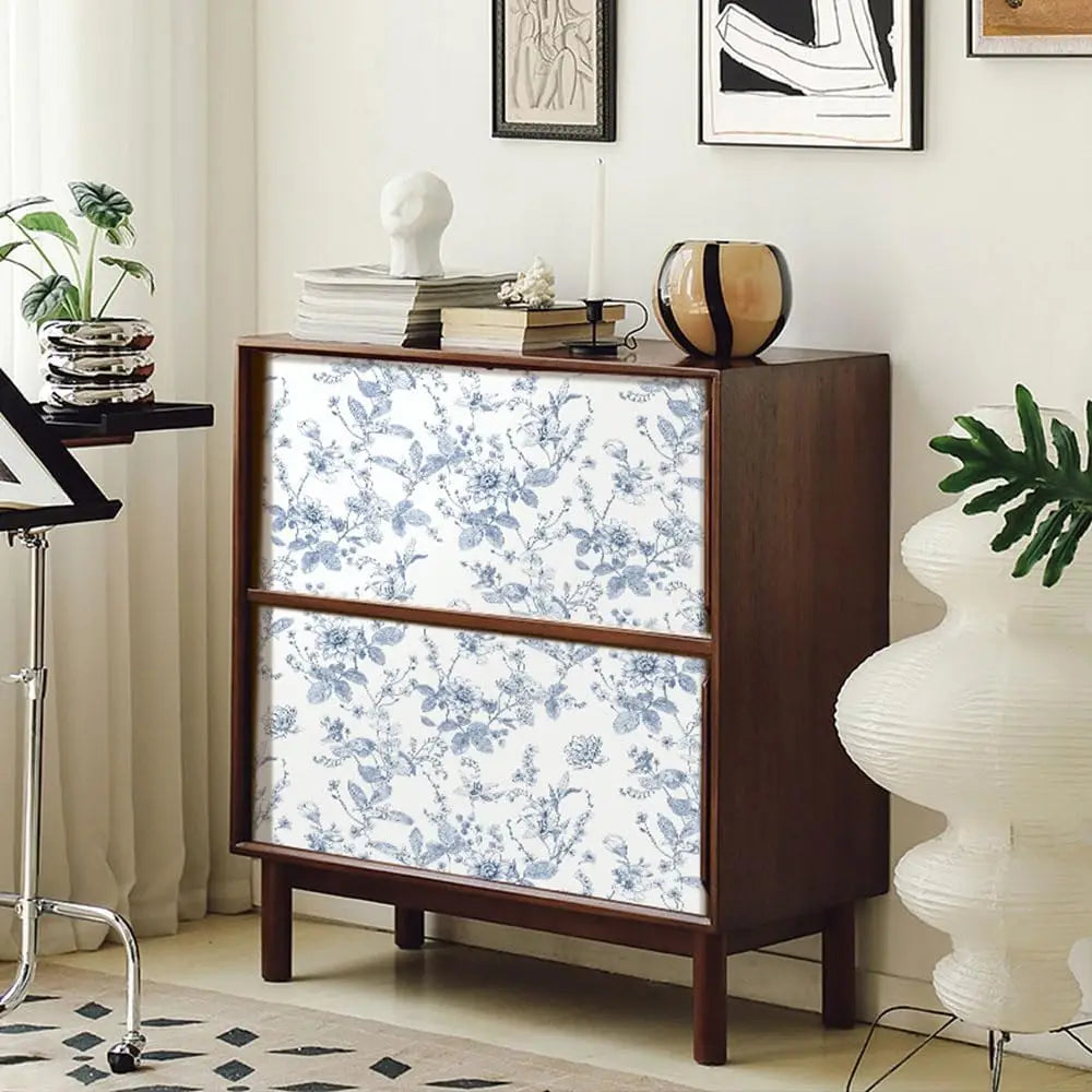 Vintage Blue and White Floral Botanical Vinyl Peel and Stick Wallpaper