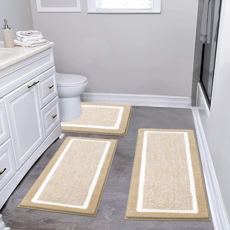 LOKHOM 3-Piece Bathroom Rug Set – Non-Slip, Absorbent Microfiber, Soft Farmhouse Style, Includes U-Shaped Toilet Mat & Shower Rug – Machine Washable