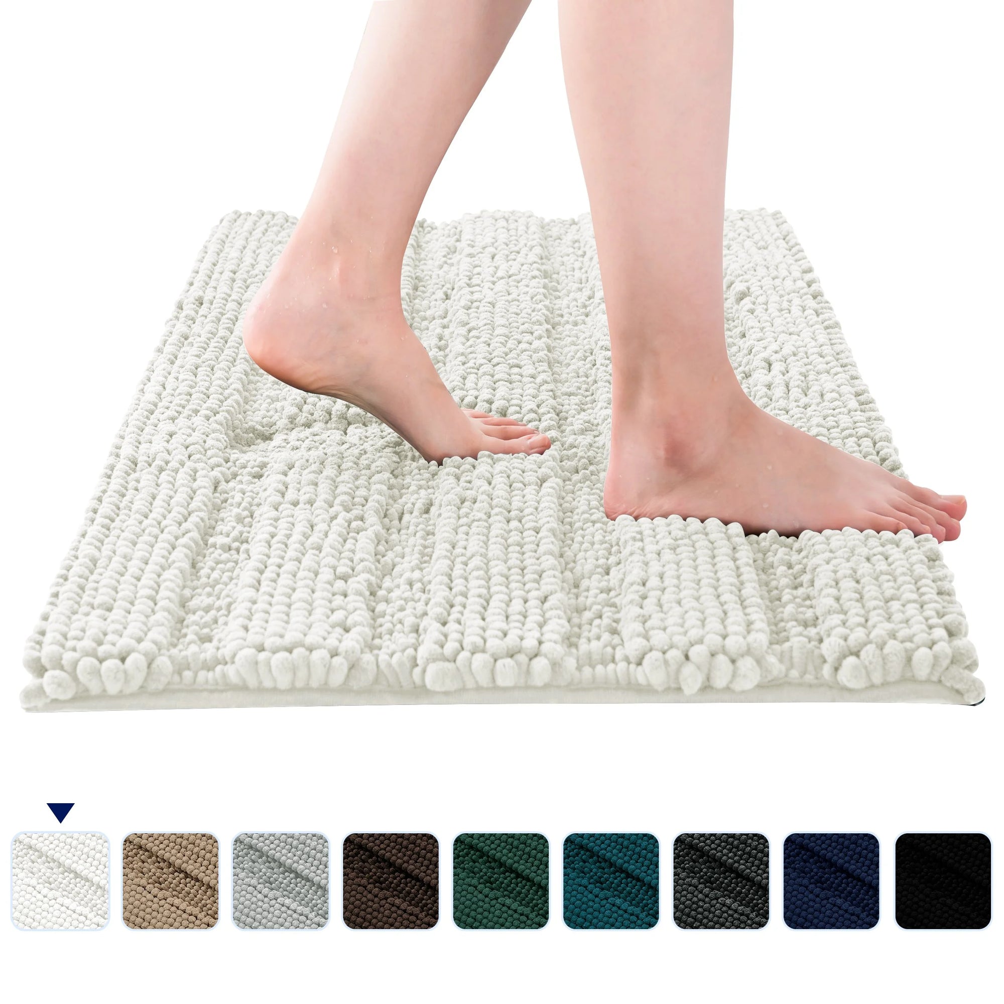 Soft 1-piece Luxury Chenille Striped Bathroom Rug, Ivory, 18" x 48", Large