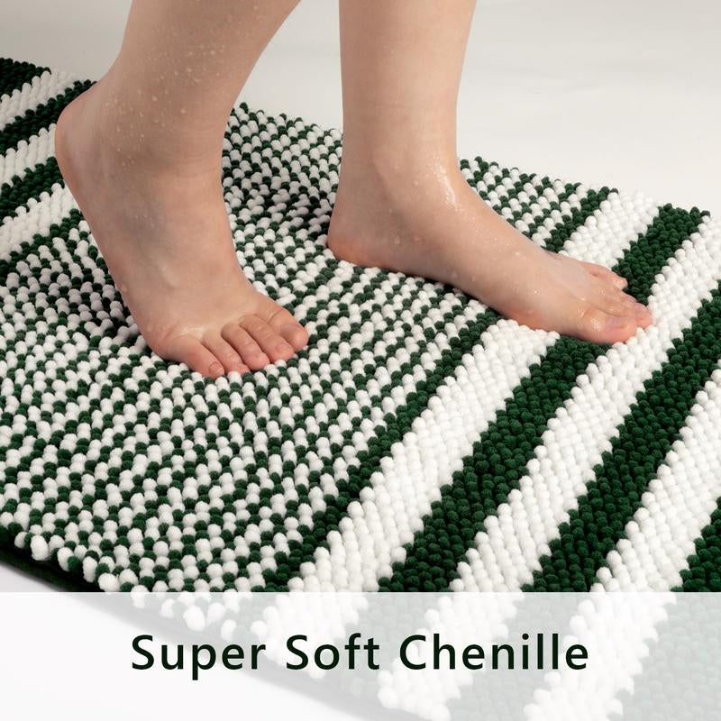 Green Bathroom Rug Set, 3-Piece Ultra Soft Non-Slip Chenille Bath Mats, Plush Absorbent Toilet & Floor Mats