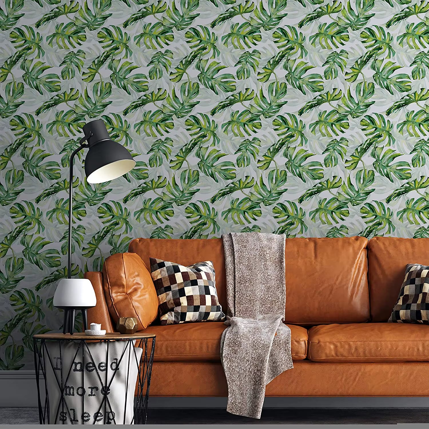 Tropical Green Leaf Peel and Stick Wallpaper Palm Leaves Self Adhesive Removable Wallpaper Waterproof Decorative Contact Paper