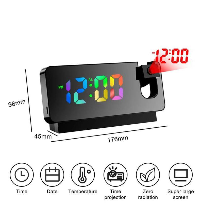 LED Digital Alarm Clock with Time Projection, Temperature Display, Multi-Dimming, Snooze Function, 12/24H, Modern Digital Clock for Bedroom & Office