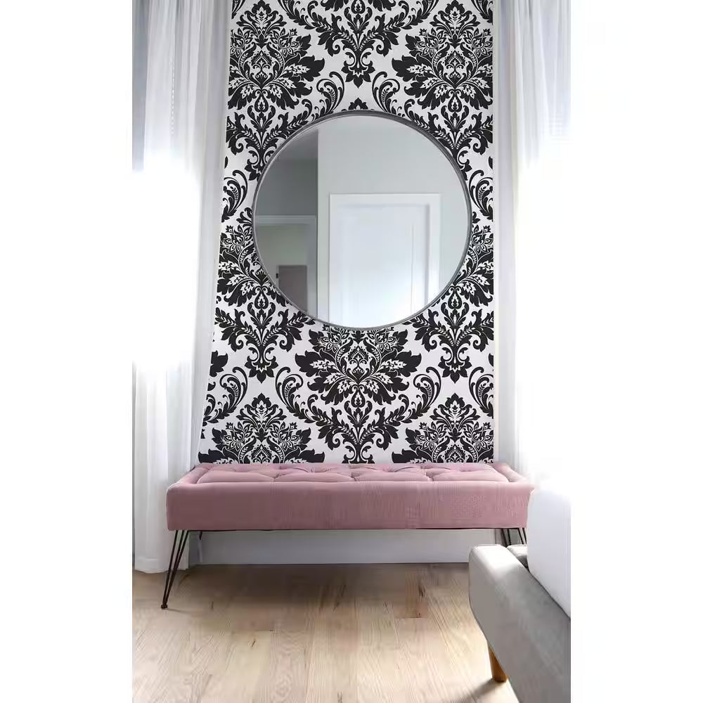 Black and White Damask Vinyl Peel and Stick Wallpaper Roll (Covers 30.75 Sq. Ft.)