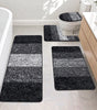 Traditional 4 Piece Microfiber Washable Bathroom Rug Set, Grey