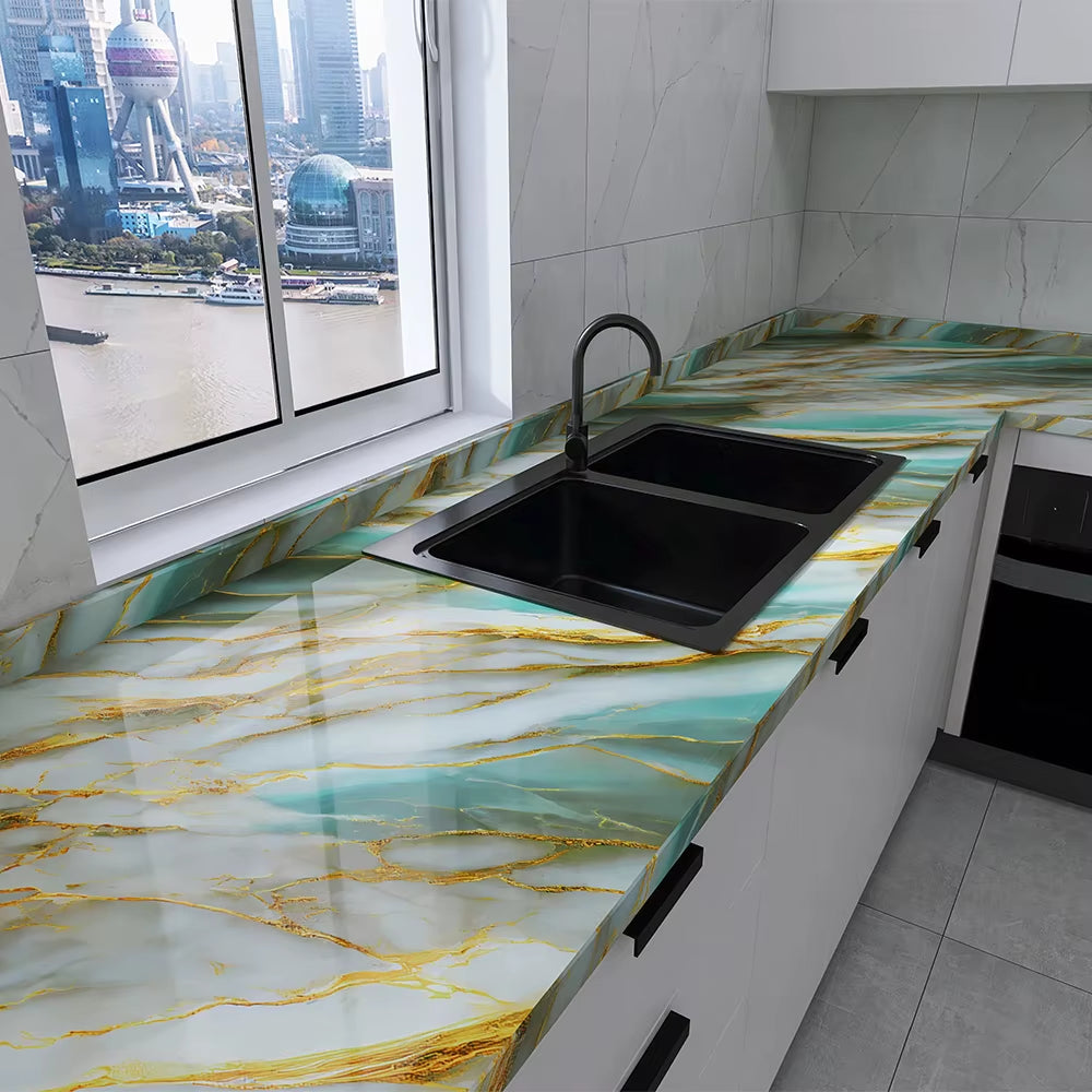 Heat-Resistant Oil-Proof Marble Peel and Stick Kitchen Countertop Wallpaper
