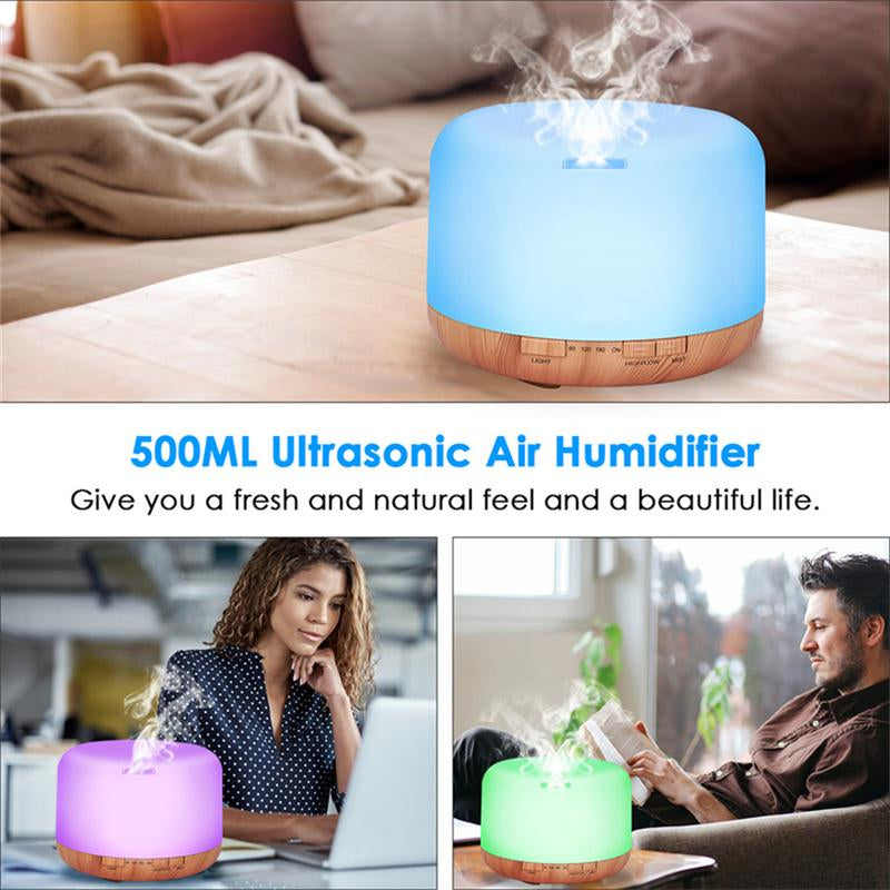 Essential Oil Diffuser, 500ml Essential Oil Diffuser, Aromatherapy Diffuser with Timer and 7 Ambient Lights No Water Auto Off, Diffuser Large Room Home Office