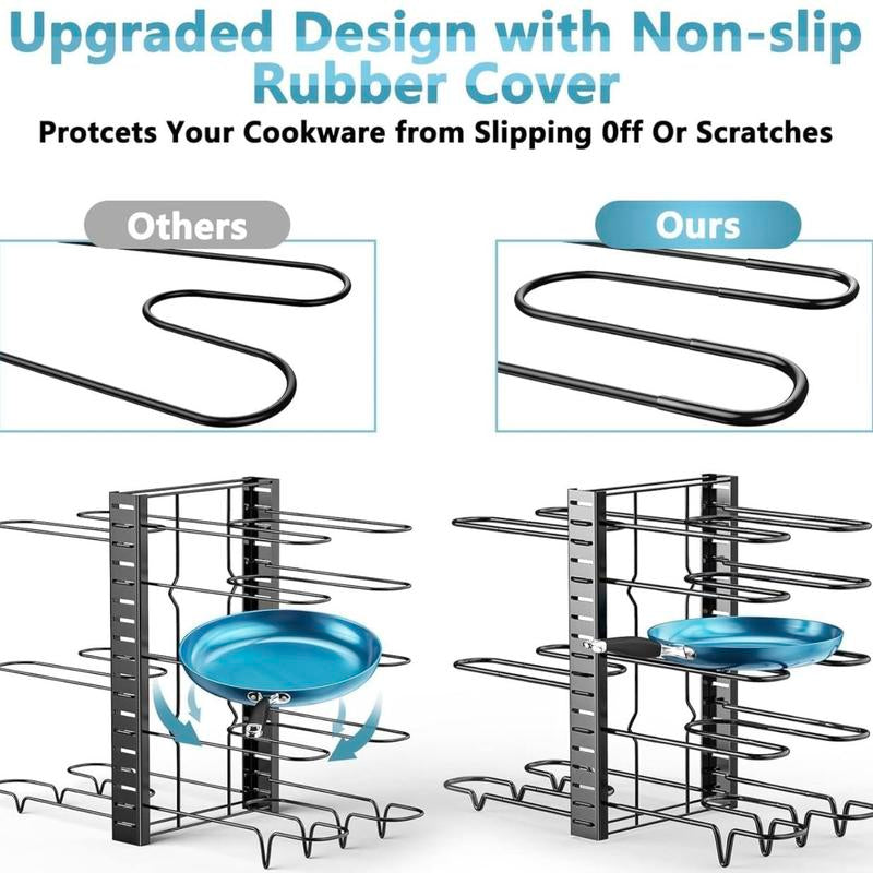 Upgraded 8-Tier Pots and Pans Organizer Rack for Kitchen Cabinets – 3 DIY Assembly Methods, Large Pot and Lid Storage Rack, Kitchen Cookware Organizer (Black)