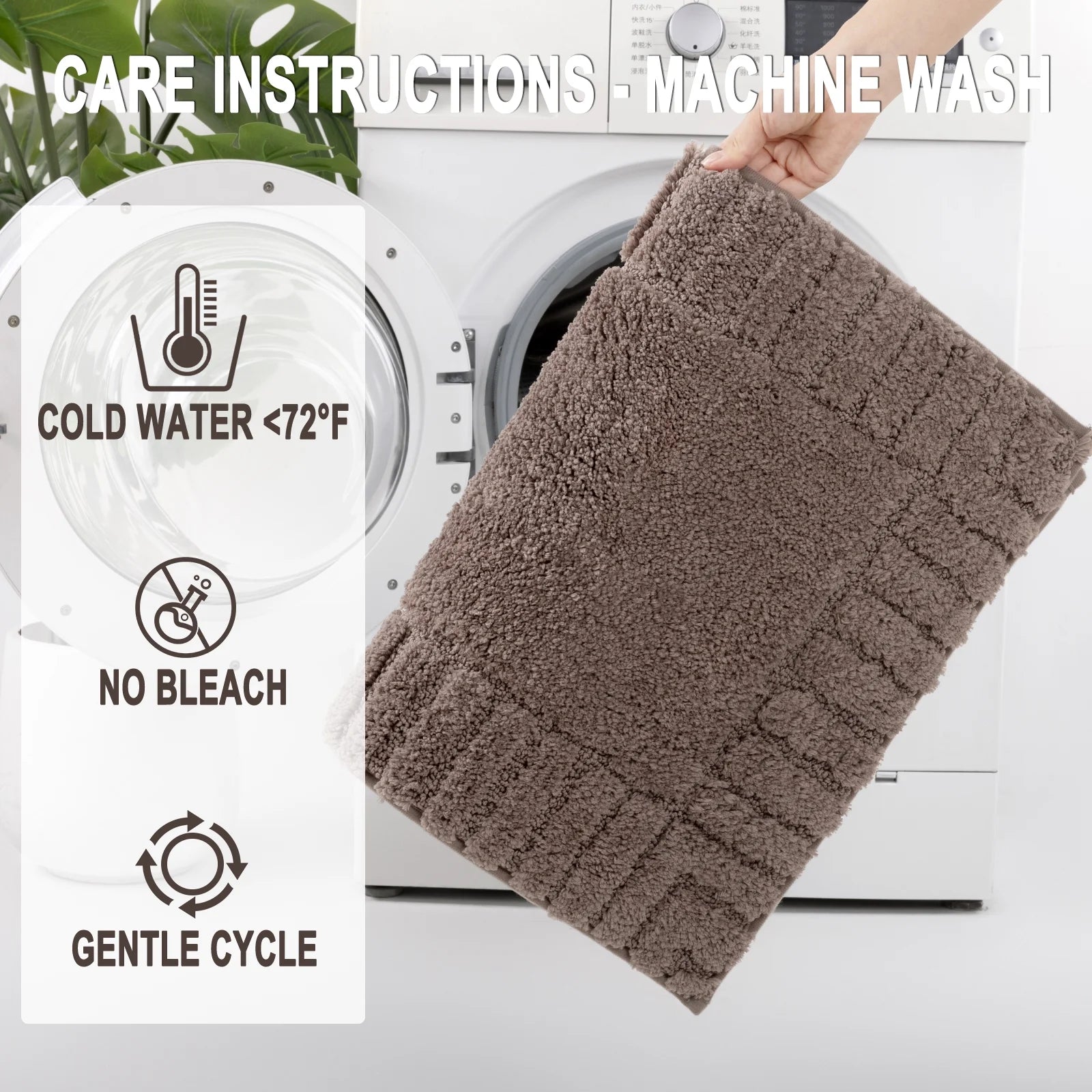 Bathroom Rugs Set of 4 Piece, Bath Mats, Microfiber Non Slip Shaggy Ultra Soft Bathroom Runner with U Shaped Contour Toilet Mat for Bathroom, Shower Inside Floor, Brown