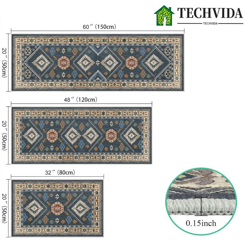 Boho 3-Piece Rug Set – Thick Non-Slip Flannel Mats for Kitchen, Hallway & Laundry
