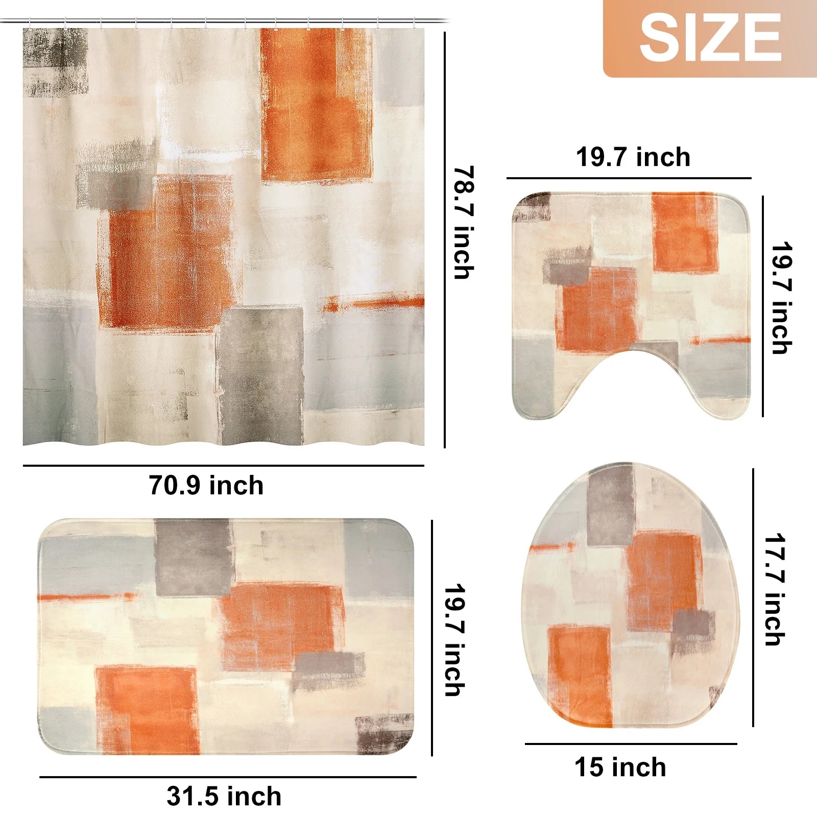 4PCS Shower Curtain Set 78.7inch Enlarge Bathroom Sets with Shower Curtain and Rugs Waterproof Shower Curtain Set with 12 Hooks