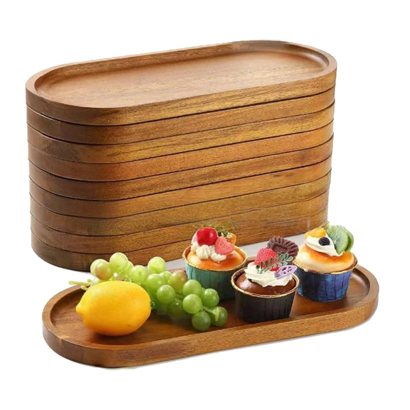 1PCS Japanese-Style Solid Wood Round Dessert Plate – Wooden Tray for Snacks, Dried Fruit & Tableware