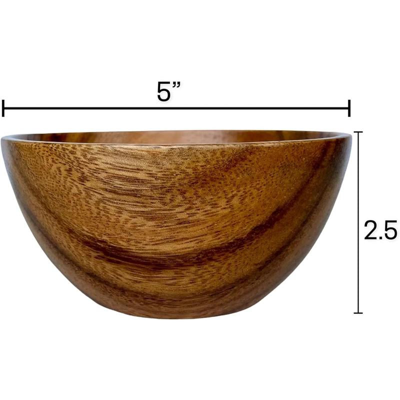 Set of 4 Handmade Acacia Wood Bowls – 5" x 2.5", Rustic Small Serving Bowls for Dips, Sauces, Salads, and Kitchen Décor