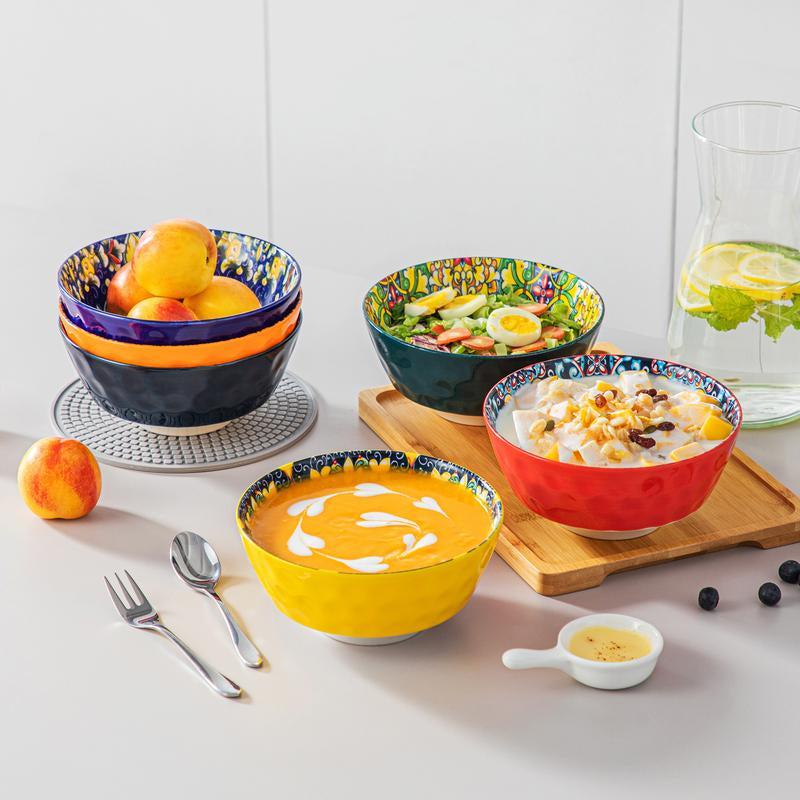 Vancasso Ceramic Bowls Set of 6 – 12oz & 26oz Colorful Cereal, Soup, Salad, Pasta, Oatmeal, and Dessert Bowls, Dishwasher & Microwave Safe