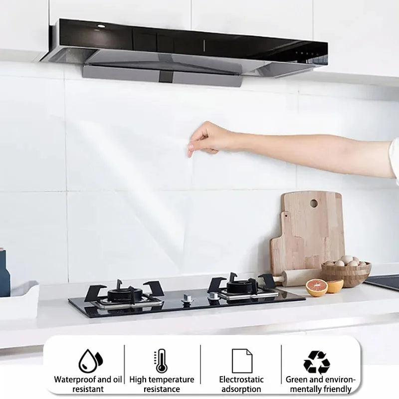 Heat-Resistant Anti-Oil Transparent Kitchen Wall Protector Film – Electrostatic Adhesive-Free Peel and Stick wallpaper Sticker