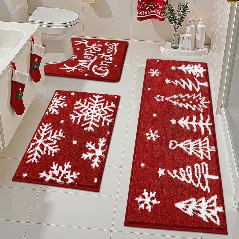 LOKHOM 3-Piece Bathroom Rug Set – Non-Slip, Absorbent Microfiber, Soft Farmhouse Style, Includes U-Shaped Toilet Mat & Shower Rug – Machine Washable
