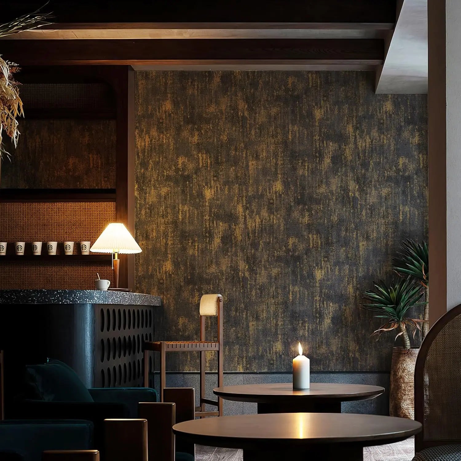 Black Gold Metallic Concrete PVC Peel and Stick Wallpaper