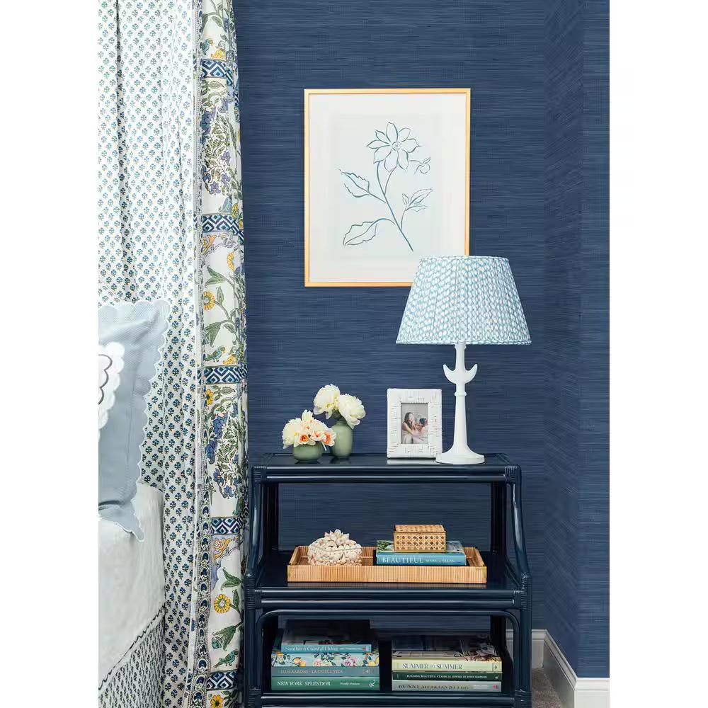 Navy Blue Faux Grasscloth Vinyl Peel and Stick Wallpaper Roll