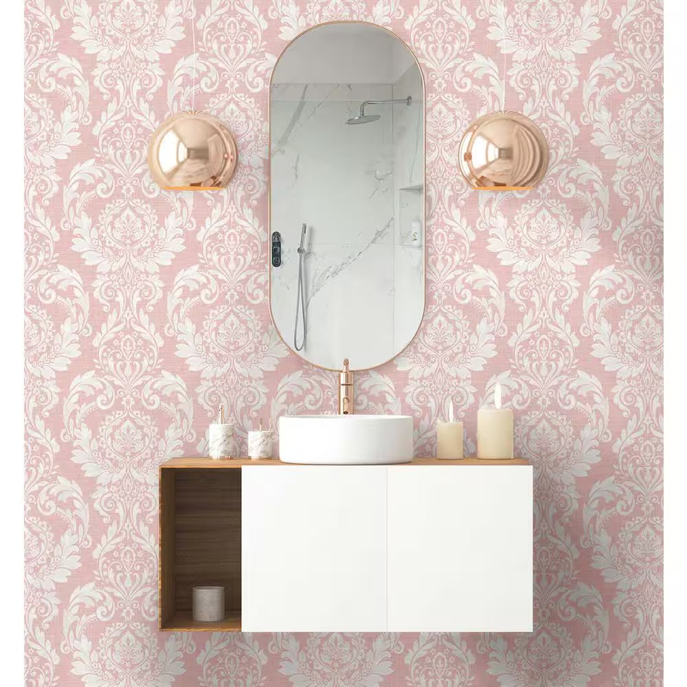Light Pink Cora Damask Vinyl Peel and Stick Wallpaper Roll (Covers 30.75 sq. ft.)