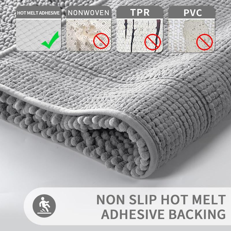 Extra Thick Bathroom Rug Mat – Super Absorbent, Non-Slip, Quick-Dry Luxury Microfiber Chenille Bath Mat, Plush Washable Soft Shower Carpet, 24" × 17"