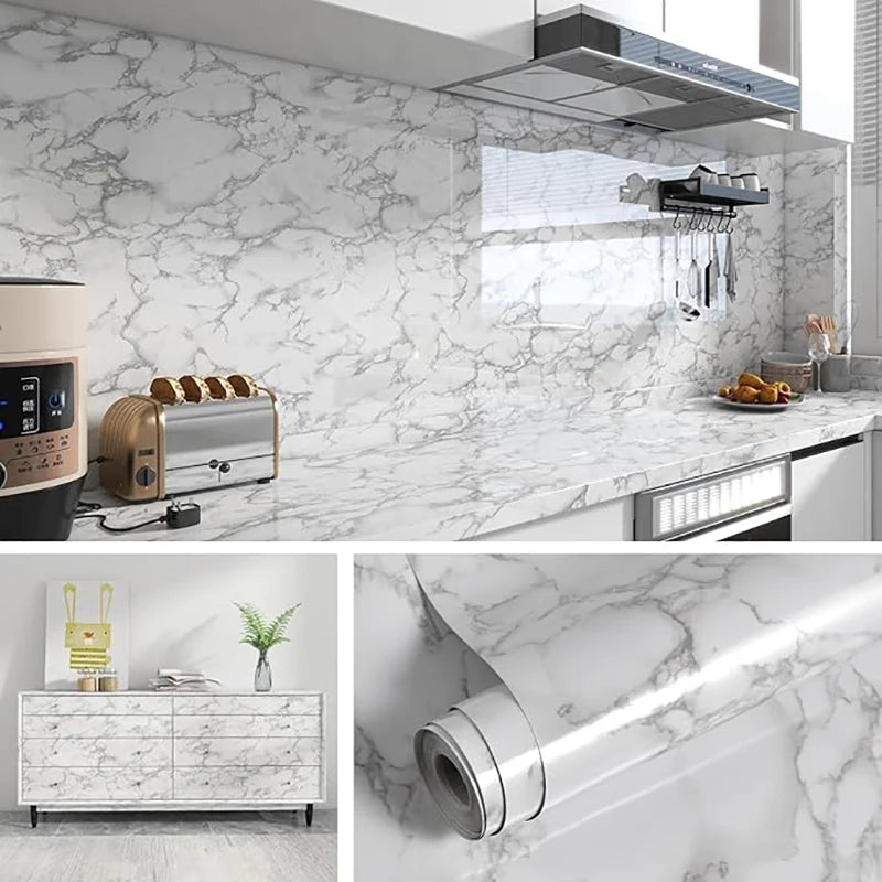Heat-Resistant Oil-Proof Marble Peel and Stick Kitchen Countertop Wallpaper