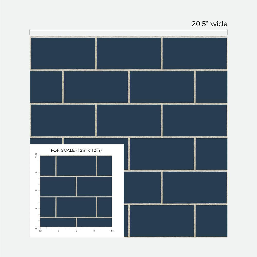 Navy Blue Retro Subway Tile Vinyl Peel and Stick Wallpaper Roll 30.75 sq. ft.