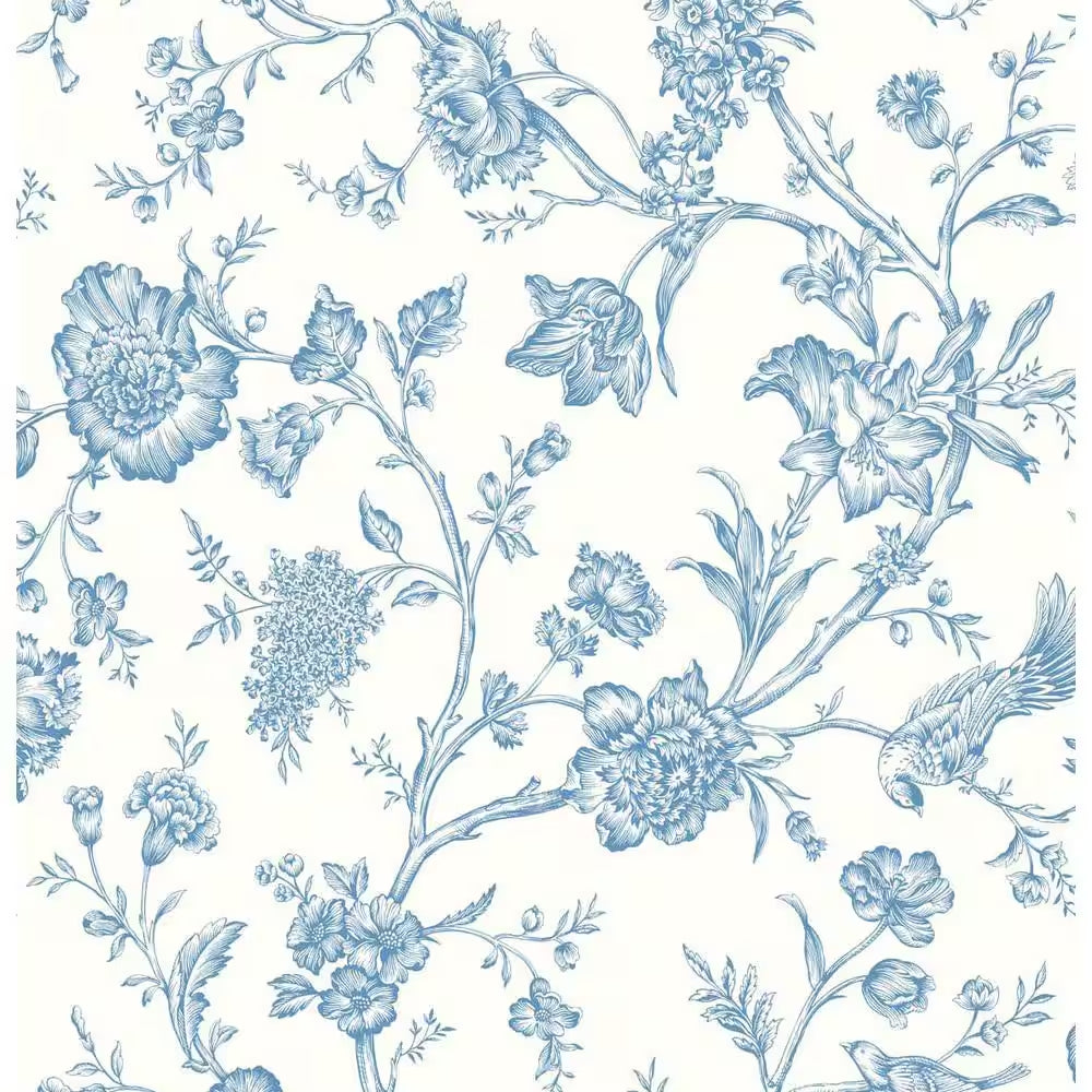 Navy Blue Jasmine Chinoiserie Vinyl Peel and Stick Wallpaper Roll 40.5 sq. ft. 
