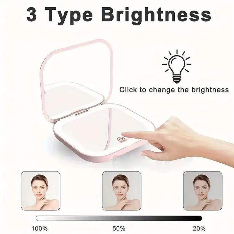 Portable LED Makeup Mirror – Compact Rechargeable Pocket Mirror with Light for Travel & On-the-Go Makeup