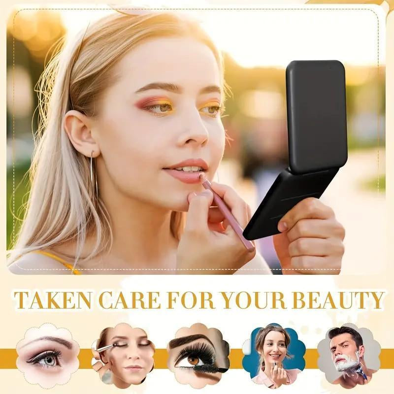 LED Pocket Mirror with Light, 1x/3x Magnification, Compact Travel Makeup Mirror, Foldable Handbag & Purse Friendly