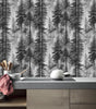 Black and White Forest Thick Vinyl Peel and Stick Wallpaper for Bathrooms and Bedrooms