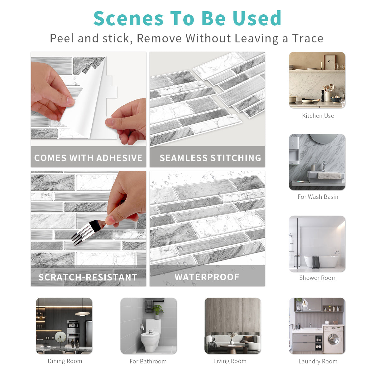 Irregular Shape Modern Grey Marble Pattern Peel And Stick Wallpaper Kitchen Bathroom Tile Stickers