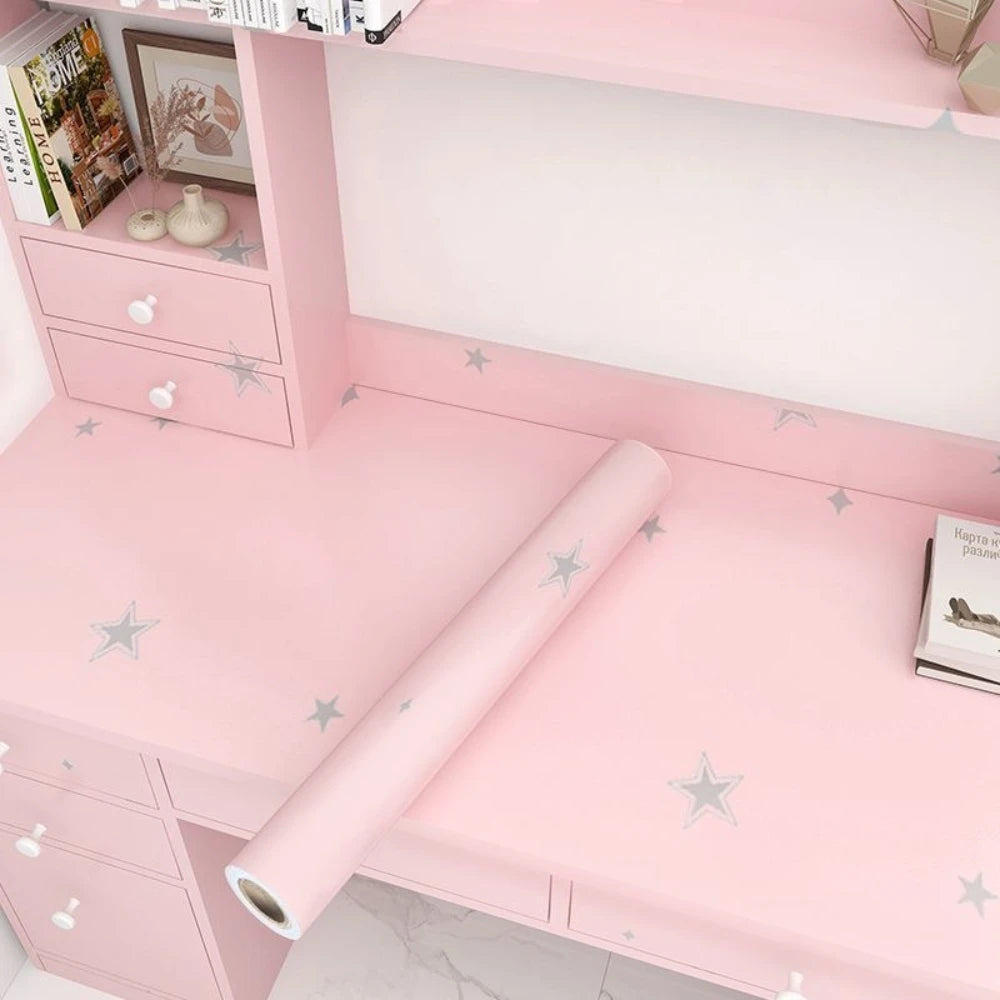 Pink Children's Room Self-adhesive Wallpaper Princess Room Bedroom Star Pattern Background Wall PVC Sticker Wallpaper