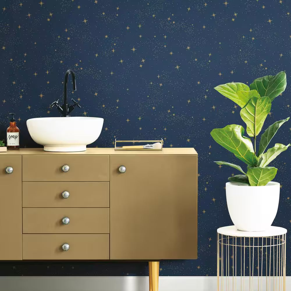 Upon A Star Navy Vinyl Peel & Stick Wallpaper Roll (Covers 28.18 Sq. Ft.)