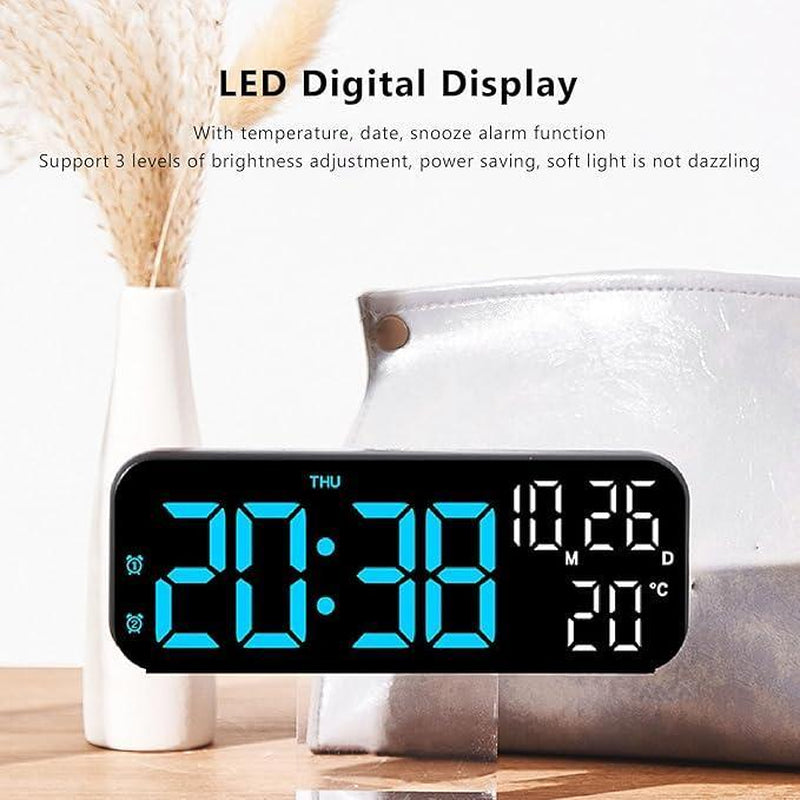 USB & Battery Digital Wall Clock – Large LED Display with Temperature, Date & Week, Multifunctional Alarm for Home