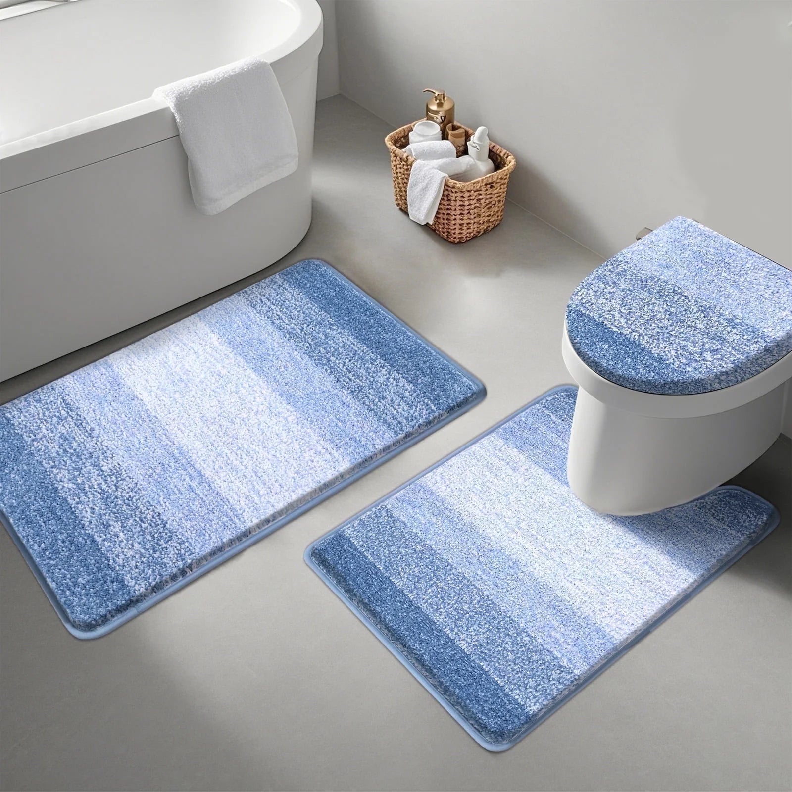 Traditional 4 Piece Microfiber Washable Bathroom Rug Set, Grey