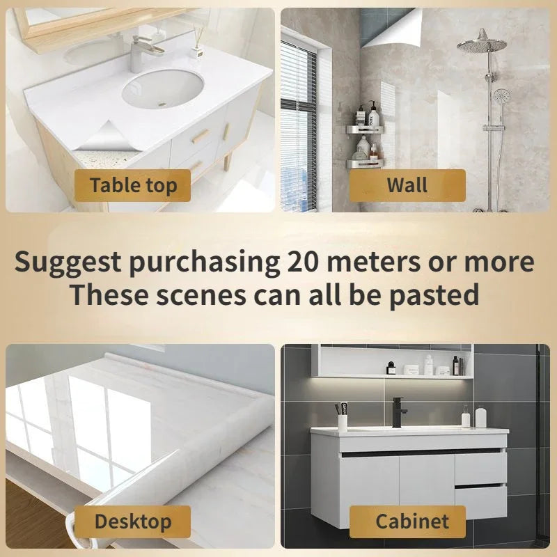 20M Marble Self Adhesive Waterproof Wallpaper for Kitchen Cabinet Oil Proof Mould Proof Modern Style Bathroom Decoration Wall