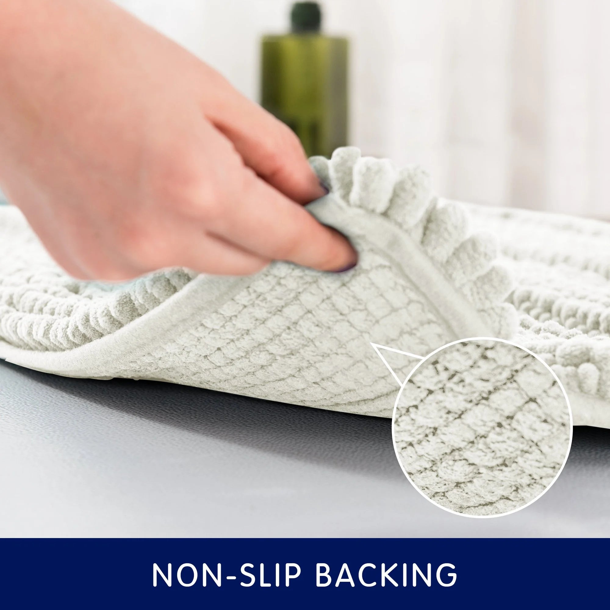 Soft 1-piece Luxury Chenille Striped Bathroom Rug, Ivory, 18" x 48", Large