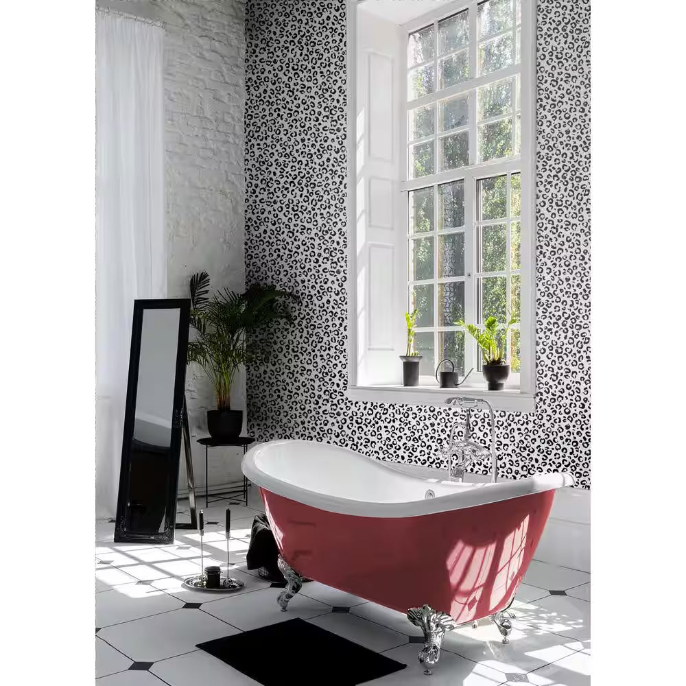 Black and White Leopard Print Vinyl Peel and Stick Wallpaper Roll 30.75 sq. ft