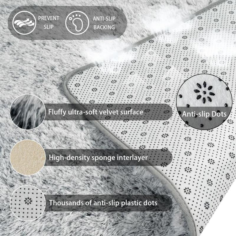 Large Shag Area Rugs for Living Room, Grey Shaggy Fluffy Rugs for Bedroom