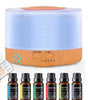 500ml Ultrasonic Aroma Diffuser + 6 Essential Oils | Quiet Humidifier, Air Purifier, 7 LED Colors, Auto-Off Safety, Wood Grain Design for Home, Bedroom & Large Rooms