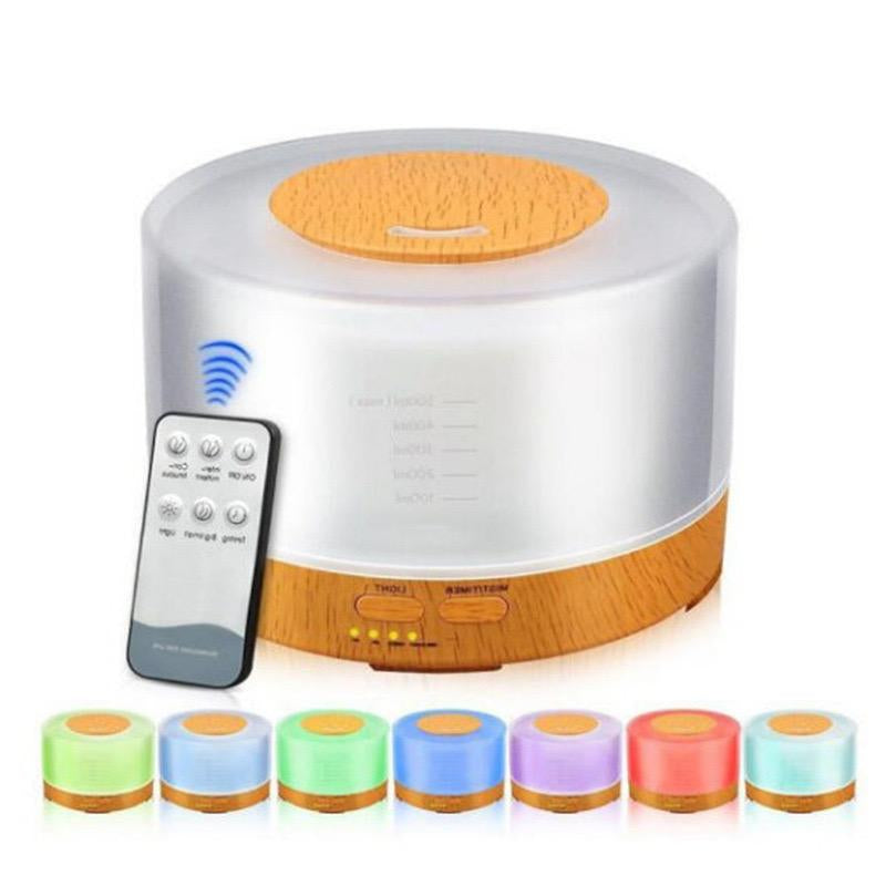 500ml Ultrasonic Aroma Diffuser + 6 Essential Oils | Quiet Humidifier, Air Purifier, 7 LED Colors, Auto-Off Safety, Wood Grain Design for Home, Bedroom & Large Rooms