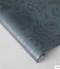 Metallic Blue Ribbon Homestead Floral Vinyl Peel and Stick Wallpaper Roll (Covers 28 sq. ft.)