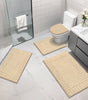 Bathroom Rugs Set of 4 Piece, Bath Mats, Microfiber Non Slip Shaggy Ultra Soft Bathroom Runner with U Shaped Contour Toilet Mat for Bathroom, Shower Inside Floor, Gray