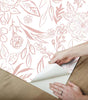 Floral Sketch Pink Vinyl Peel and Stick Matte Wallpaper 30.75 sq. ft.