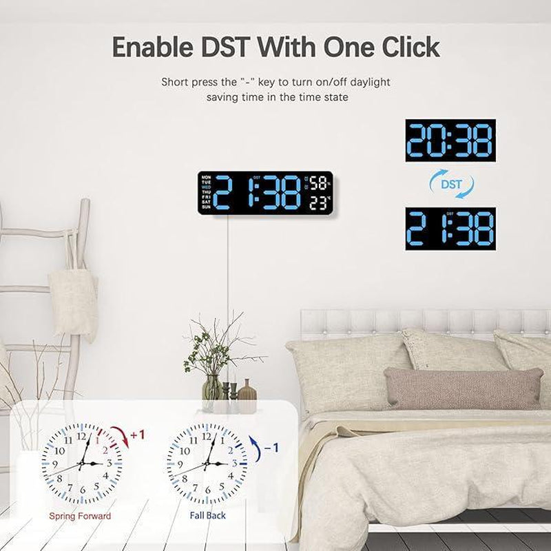 USB & Battery Digital Wall Clock – Large LED Display with Temperature, Date & Week, Multifunctional Alarm for Home