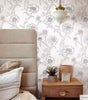 Metallic Black and White Peonies Vinyl Peel and Stick Wallpaper Roll